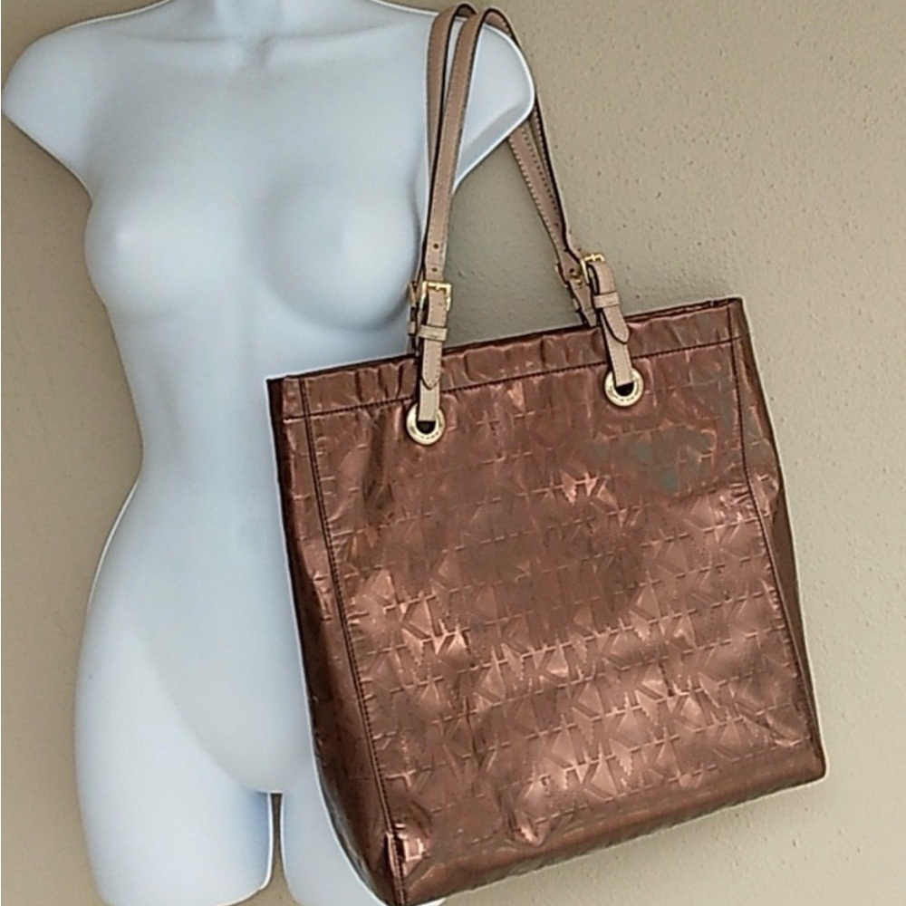 Michael Kors Metallic Copper Tote with Tan Straps
